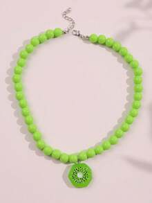 1pc Colorful Fruit Beaded Necklace, Dopamine Peach Kiwi Watermelon Orange Pendant Women's Necklace, Daily Casual Beach Vacation Jewelry - Multicolor - View 10