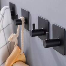 Drill-Free Space-Saving Bathroom Set, Includes Matte Black Toilet Paper Holder And Multi-Functional Waterproof Rust-Proof Wall-Mounted Storage Rack, Suitable For Towels, Bathrobes And Toilet Paper, Ideal For Bathroom And Shower Room,Bedroom Room Decor,Back To School - Black - View 6