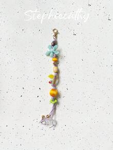 STEPHIECATHY Fashionable Colorful Knot Rope Flower Shape Decoration Colorful Beads Fruits Grape Hand Woven Bracelet Bag Charms Key Chain Pendant Suitable For Phone Bag Accessories Handbag Hanging Ornament - Multicolor - View 8