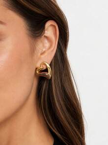 1 Pair Minimalist Hollow Heart Design Earrings For Women, Versatile Sweet Earrings For Work, Dating, Daily Wear - Gold - View 2