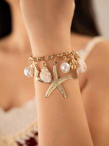 1pc Fashionable Niche Ocean Style Faux Pearl Starfish Pendant Anklet, Suitable For Summer Beach, Party, Date, Daily Wear Jewelry Gift - Multicolor - View 14