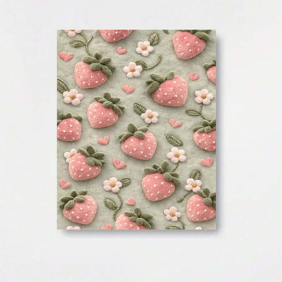 Póster plano 2D, 2D plano, 1 pieza sin marco, lienzo con tema de fresas de primavera, decoración romántica para bodas, impresión plana 2D multicolor vibrante, decoración para dormitorio, cocina, oficina, sala de estar de granja, listo para colgar, decoración perfecta para la habitación - Enmarcado - Ver 1