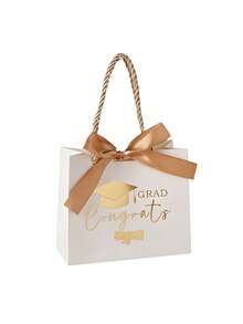 5/1pc Graduation Gift Bags With Gold Ribbon, White Paper Graduation Celebration Bags Printed With Mortarboard And Diploma Pattern, Luxury Graduation Party Gift Bags Suitable For High School And College Graduation Gifts, Party Supplies And Table Decor - Multicolor - View 13