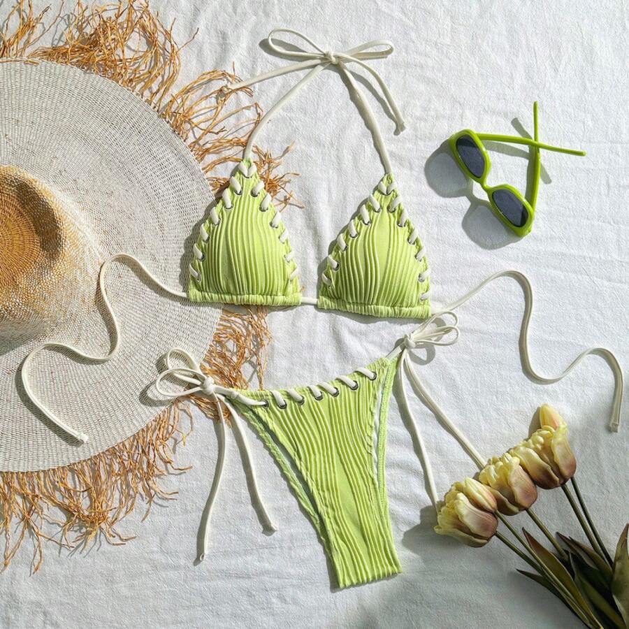 New Two-Piece Bikinis With A Fresh, Sweet Style And - Light Green - View 1