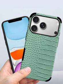 1pc Black Crocodile Texture Shockproof Anti-Drop Leather Phone Case With Rotating Design And Leather Crafting Compatible With IPhone 17/16/15/14/13/12/11/XR/7P/8P/XS Max/X/XS Galaxy - Apply Green - View 6