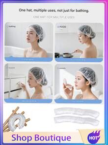100/50pcs Portable Travel Thickened Elastic Transparent Disposable Waterproof Shower Cap, Suitable For Home Bathing Hair Care And Outdoor Cooking - Thickened version - View 5