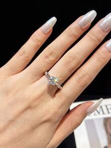 1 Stück 0,5ct-1ct exquisiter luxuriöser 6-Prongen-Moissanit-Ring, S925 Sterlingsilber, Hochzeitsschmuck, geeignet für Bälle und Partys - Silber - Übersicht 7