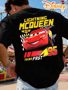 The Disney Cars Lightning McQueen Trophy T-Shirt, Featuring The Race Car Number 95, Is A Men's T-Shirt Perfect For Streetwear, Everyday Wear, Summer Outfits, And Casual Wear. A Must-Have For The Theme Park And A Great Gift For Men. - 黑色 - 查看 1