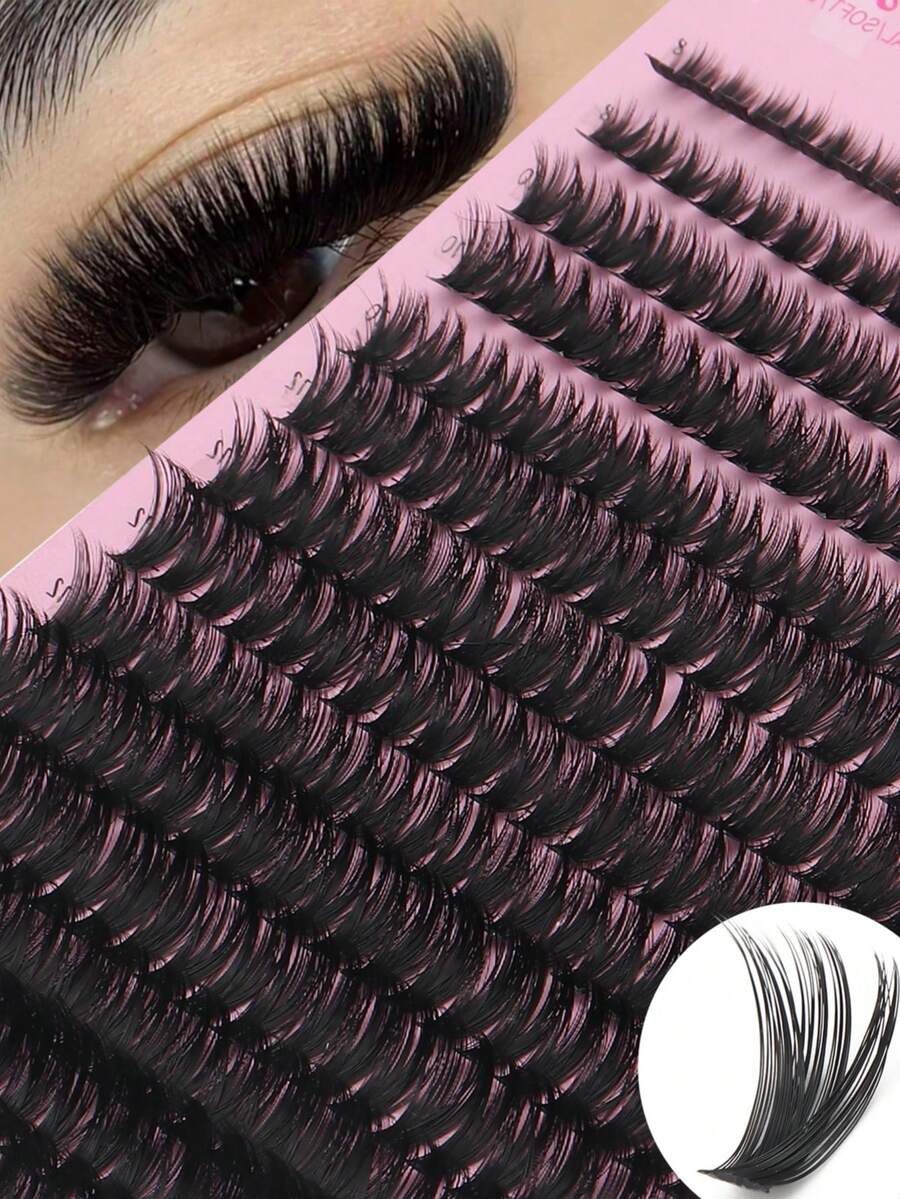 280 Stücke Crossover Wimperncluster, Kunstnerz D-Locke Einzelwimpern, 8-16mm gemischte Länge, ultraweiche leichte knotenfreie Fasern, tierversuchsfrei, einfach anzubringende wiederverwendbare DIY-Wimpern für Heimverlängerung - D - Übersicht 1