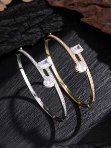 rakol 1 chiếc vòng tay hở dạng cuff hình vuông rỗng đính đá Cubic Zirconia 3D hình giọt nước thanh lịch cho nữ, phù hợp đeo hàng ngày - Phong cách 10 - Xem 6