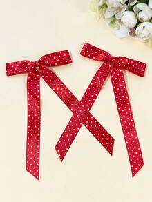 2pcs/Set Women's Satin Polka Dot Long Ribbon Bow Hair Clip, Vintage Youthful Style, Multiple Colors Available, Versatile Hair Accessory Suitable For Daily Commute, Holiday Party, Birthday Party, Shopping, Travel, Photography, Any Occasion, Perfect Gift For Best Friend,Claw Clips - Multicolor - View 14