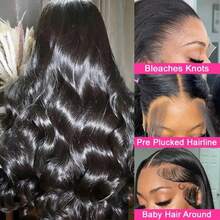 250% Density 34 Inch Body Wave Lace Frontal Wigs Human Hair Pre Plucked With Baby Hair Glueless Wigs For Women 13x4 HD Transparent Lace Front Wigs With Natural Hairline - Natural Black - 查看 6