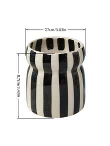 1pc Vintage Striped Ceramic Utensil Holder, Nordic Style Kitchen Storage Canister, Multifunctional Pen Holder & Utensil Organizer, Home Decor - Multicolor - View 6