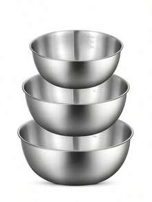 Powcan Stainless Steel Mixing Bowl Set, 3-Piece Nesting Bowls For Cooking, Baking, Salad, And Meal Prep | Stackable Design, Easy To Clean, Durable And Versatile For Kitchen Use - Silver-3-piece Set - View 8
