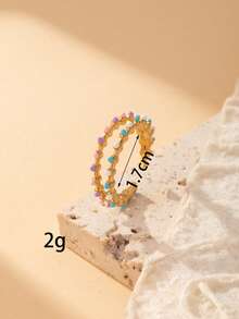 1pc Dopamine Macaron Glazed Stainless Steel Open Ring, Sweet Heart & Flower Design, Stackable Metal Ring, Girly Style Accessory, Adjustable Size - Yellow Gold - View 18
