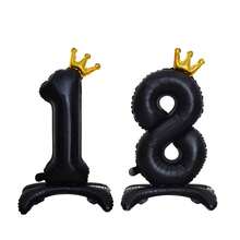 32 Inch Black Base Standing Digital Balloon 0123456789 Crown Number Balloon Suitable For Birthday Party Anniversary New Year Decoration - Black - View 4