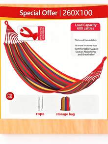 Reinforced Thickened Striped Hammock Swing Cradle, Extra Large Anti-Tip, Perfect For Yard, Outdoor, Indoor And Camping Relaxation, Durable And Sturdy Outdoor Hammock - Multicolor - View 8
