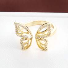 1 pieza Anillo ajustable con diseño elegante de mariposa y circonita cúbica incrustada para mujeres - Multicolor - Ver 3