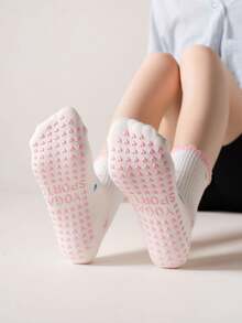 1/3 Pairs Women's 100% Cotton Yoga Socks, Non-Slip Heart Silicone Grips Pilates Socks, Ruffle Trim Breathable Socks For Barre, Dance & Home Workout - Multicolor - View 8