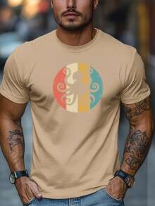 Camiseta de hombre de talla, cómoda y versátil, sencilla y elegante, camiseta de manga corta con cuello redondo y estampado de pulpo para verano. - Blanco - Ver 3