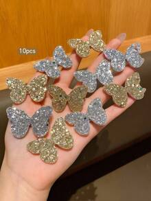 10入金銀色蝴蝶髮夾，甜美風格髮飾，適合日常使用，價格親民 - 彩色 - 查看 2