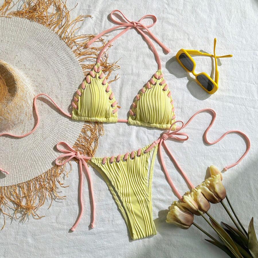 New Two-Piece Bikinis With A Fresh, Sweet Style And - Yellow - View 1