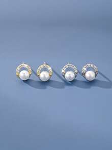 1 par de pendientes de botón de plata de ley S925 con perlas falsas versátiles para mujeres, accesorio de joyería para uso diario y combinación total, regalo de cumpleaños y festividades para amigas y mejores amigas - perla - Ver 5