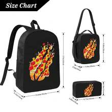 Prestonplayz Pizza Backpack Set, 3 Piece Backpack Set With Lunch Box Pen Box , High Capacity Bookbag Lunch Bag Pencil Case Workplace Travel - 1 - 查看 4