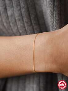 1 pieza Pulsera de cadena lateral de plata de ley 925 hipoalergénica, joyería de plata de ley adecuada para mujeres para uso diario, citas, vacaciones, bodas, fiestas, regalo de vacaciones - Dorado - Ver 3