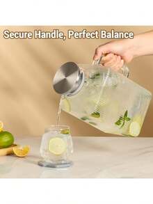 Jarra de vidrio cuadrada engrosada de 1 galón con tapa jarras de agua clásicas a rayas para nevera jarra de vidrio de borosilicato para bebidas frías y calientes jarra extragrande con asa para té - Plateado - Ver 8