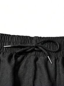 Celana Panjang Kargo Kasual Pria Bahan Linen untuk Musim Panas dengan Banyak Kantong untuk Aktivitas Luar Ruangan, Mendaki, Potongan Kaki Meruncing - Hitam - View 5