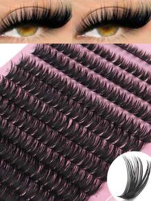 280 Stücke Crossover Wimperncluster, Kunstnerz D-Locke Einzelwimpern, 8-16mm gemischte Länge, ultraweiche leichte knotenfreie Fasern, tierversuchsfrei, einfach anzubringende wiederverwendbare DIY-Wimpern für Heimverlängerung - D - Übersicht 6