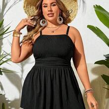 dahkjdgajy Swim Lushoire Vestido de baño de talla grande con tirantes finos sólido de verano con dobladillo de concha y bikini inferior, adecuado para usar en la piscina - Caqui - Ver 4