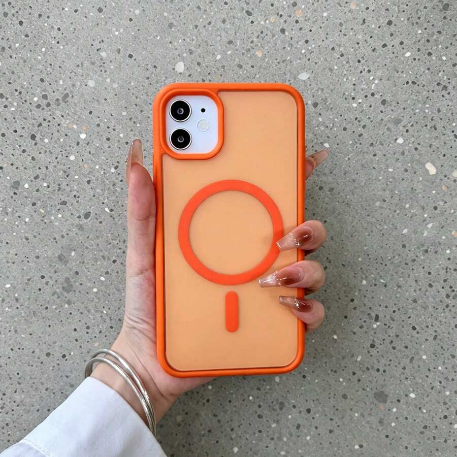 Semi-Transparent Frosted Texture Magnetic Wireless Charging Protective Case For IPhone 11, 12, 13, 14, 15 Pro Max, 16 Pro Max, 17 Pro Max, 17e - Orange - View 1