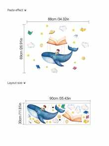 Dreamy Whale Reading Boy Wall Stickers, Book Planet Star Cloud Removable Wall Art, Wall Decor For Nursery, Infant Room & Home Wall Decoration - Multicolor - View 14