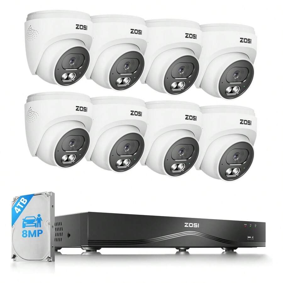 ZOSI 16CH 4K 8MP POE NVR Security Camera System, 8PCS 8MP PoE Cameras Outdoor Indoor, AI Human/Vehicle/Face Detection, Two-Way Talk, 100ft Night Vision, 4TB HDD - US A Type Plug(110-127V) - View 1