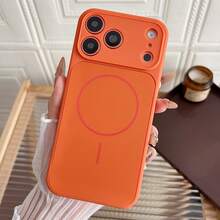 Minimalist Candy Color Viewing Window Magnetic Phone Case Compatible With IPhone 17 Pro Max 17 Pro Air 16 Plus 15 14 13 - Compatible Wireless Charging Shell, Full-Body Shockproof Protective Cover - Orange - View 4