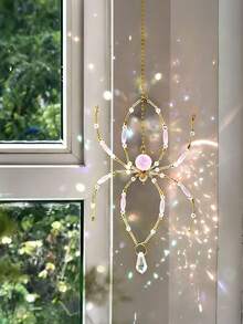 1pc Handmade Beaded Spider Sun Catcher, Pink Crystal Spider, Can Be Hung On Windows, Gardens, Ideal Home Decor For Indoor And Outdoor Backyards, Ceilings And Rooms, Halloween Gift - 1pc - View 3