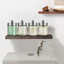 Euuztu Sage Green Qtip Holder, Glass ApothecaryJar Metal Lid & Stickers, Bathroom Qtip Holder Storage Canister, Farmhouse Decor Cotton Balls, Swabs, Makeup Pads, Bath Salt - Niken mài bóng - Xem 4