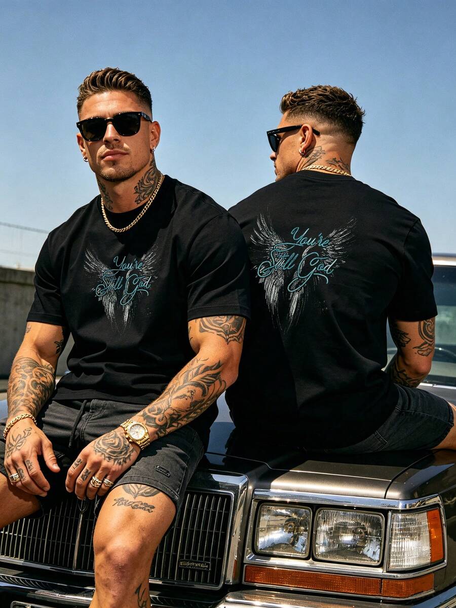 Lightweight 107% Cotton Unisex Tee For Short Trip Easy Going Out Wear - 黑色 - 查看 1