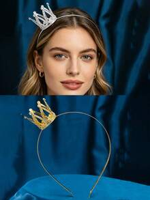 1pc Fashionable Zinc Alloy Mini Crown Headband, Suitable For Birthday, Party, Daily Wear,Wedding Hair Accessories,Summer,Beach - Multicolor - View 1