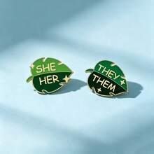 SHE HER THEY THEM 琺瑯胸針別針 時尚裝飾胸針飾品 翻領包包徽章 珠寶禮物 - 綠色 - 查看 6