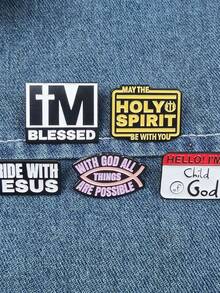 5pcs Set, With "God Makes Everything Possible" Text, Hard Enamel Pins, Multiple Styles Brooch Lapel Pins, Gift For Friends - Multicolor - View 2