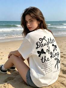 'The King's Daughter' Graphic T-Shirt, Women's Faith Clothing With Biblical Aesthetic, With Text Printed On The Back, Double-Sided 'Daughter Of The King' T-Shirt - 杏子 2 - 查看 2