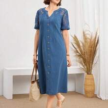 dagjydgfyja  Vestido casual diario de encaje y parches para mujer, primavera y verano - verde aguacate - Ver 4