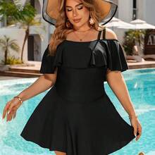 guangzhougaolangshangmao Swim Lushoire Traje de baño talla grande de verano con tirantes ajustables y volantes en corte evasé - Burdeos - Ver 5