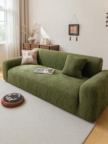 1pc Jacquard Sofa Cover, Plush Fabric Multifunctional Full Coverage Sofa Protector, Holiday Decor Stretch Fitted Sofa Slipcover, Suitable For 1/2/3/4 Seater Combination Sofa And Straight Sofa - Green - View 5