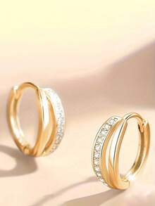 1 Pair Of Beautiful Cubic Zirconia Hoop Earrings For Teens, Suitable For Daily Wear, Party Jewelry Or Birthday Gift - Gold - View 3