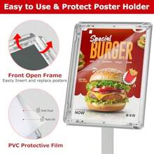 Roll Up BannersHeavy Duty Standing Sign Holder 11x17 Inch - Pedestal Floor Sign Stand With Weighted Base - Vertical Horizontal View Poster/Menu Holder For Indoor/Outdoor Business Store Advertising Silver - Sliver - View 4