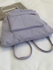 1 pieza Mochila casual de nailon de unicolor con cierre de cordón para niños y niñas, bolsa escolar para estudiantes, adecuada para todas las estaciones y uso diario - A - Ver 6